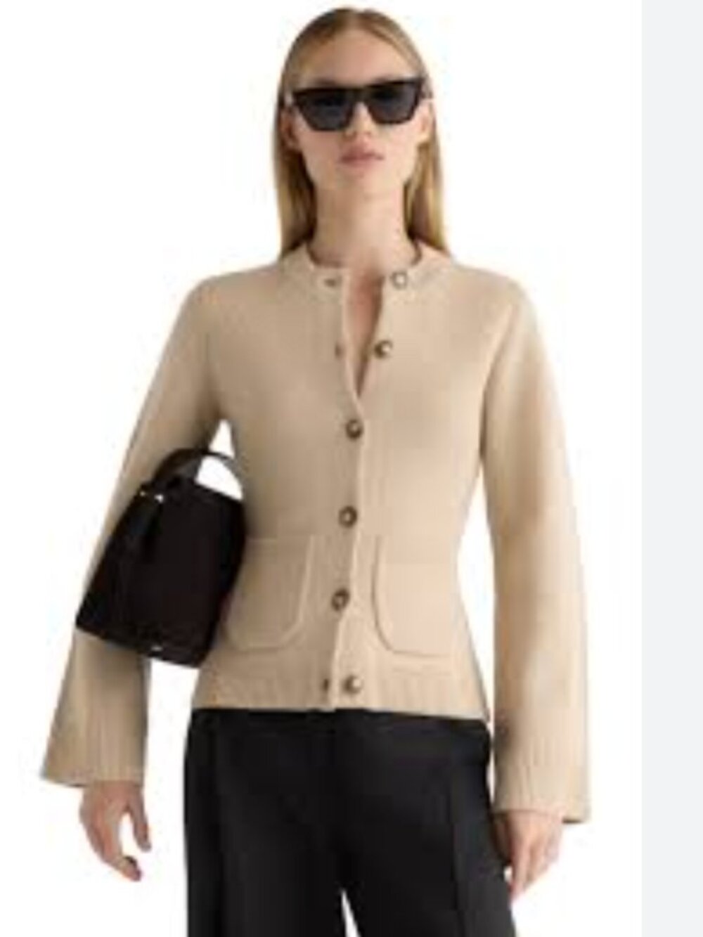 Modern Citizen Eames Organic Cotton-Wool Beige Knit Button Cardigan sweater S